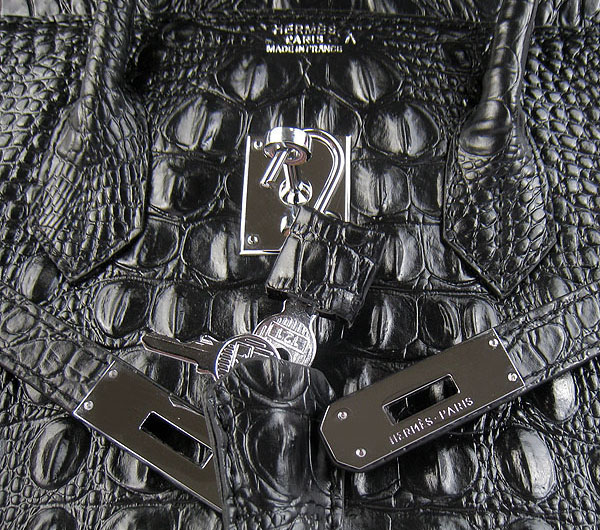 High Quality Fake Hermes Birkin 35CM Crocodile Head Veins Leather Bag Black 6089 - Click Image to Close